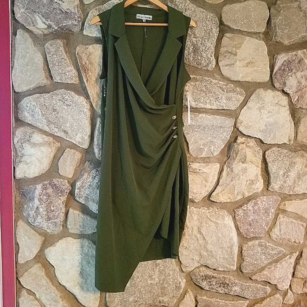 Military Button Faux Wrap Tulip hem dress 2X